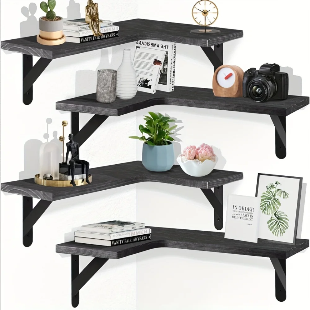 Home Bar Shelf - Doğal Ahşap Desenli Yüzer Raflar Duvara
