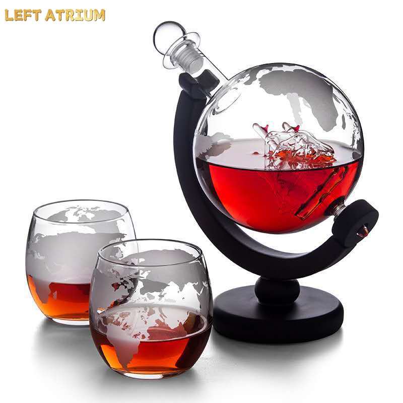 Decanter Globe Set - Cam küre şeklinde sürahi, viski seti,