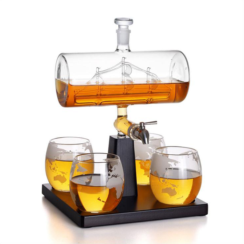 Decanter Globe Set - Antik Şekilli Viski Sürahisi, 4 Küre