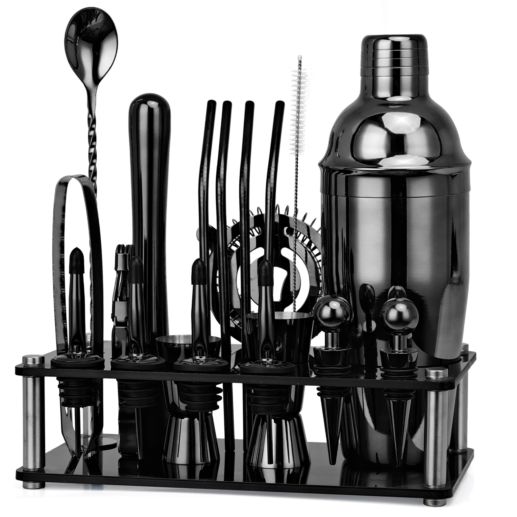 Boston Shaker Set - 20 adet siyah/gül altın/gümüş 800/750/600ml Boston