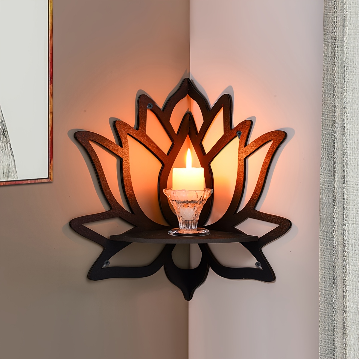 Home Bar Shelf - Lotus Köşe Yüzer Raf, Oyuk Çiçek