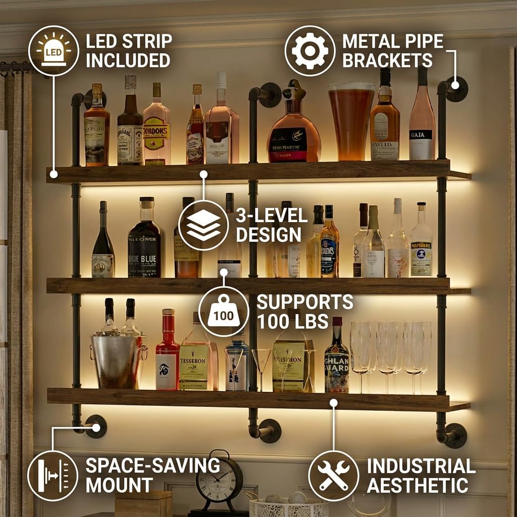 Duvara Monte LED Işıklı Üç Kat - Home Bar Shelf incelemesi ve fiyatı